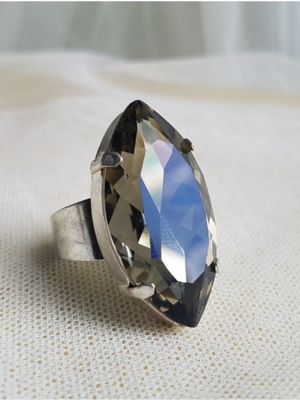 Swarovski Elements Huge Black Silver Shadow Marquis Statement Ring NWT